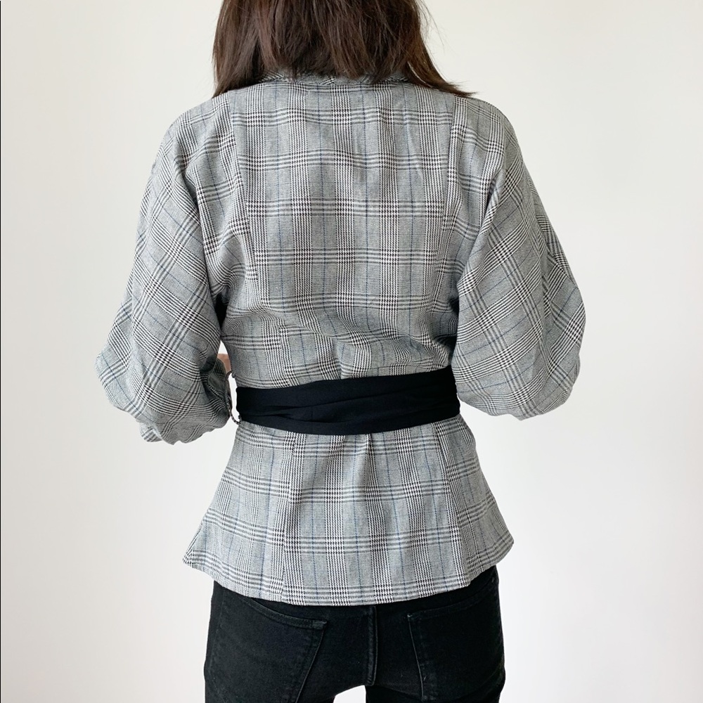PLAID SLIM  BLAZER TOP - Picture 7 of 12